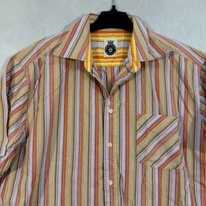 southbridge Men's Short Sleeve Multistriped Button Shirt FITs XL Vintage Casual